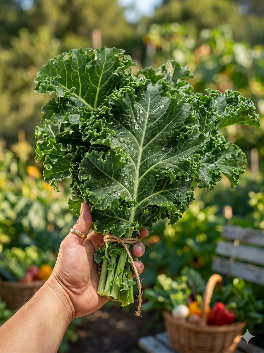 Kale orgánico fresco cultivado ecológicamente en Santiago