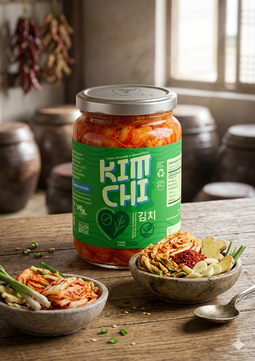 Kimchi tradicional coreano fermentado artesanalmente con especias auténticas