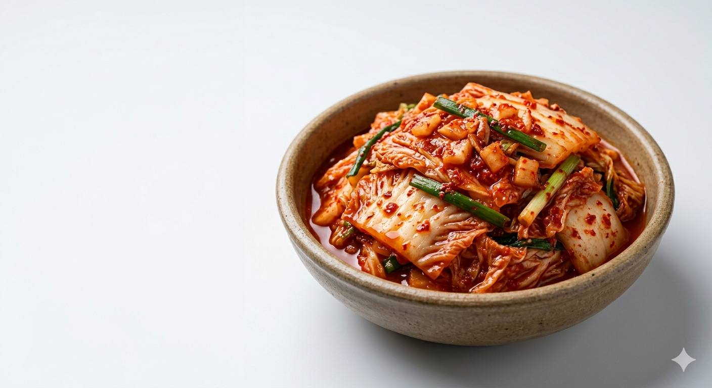 Kimchi tradicional presentado en plato, fermentado artesanalmente